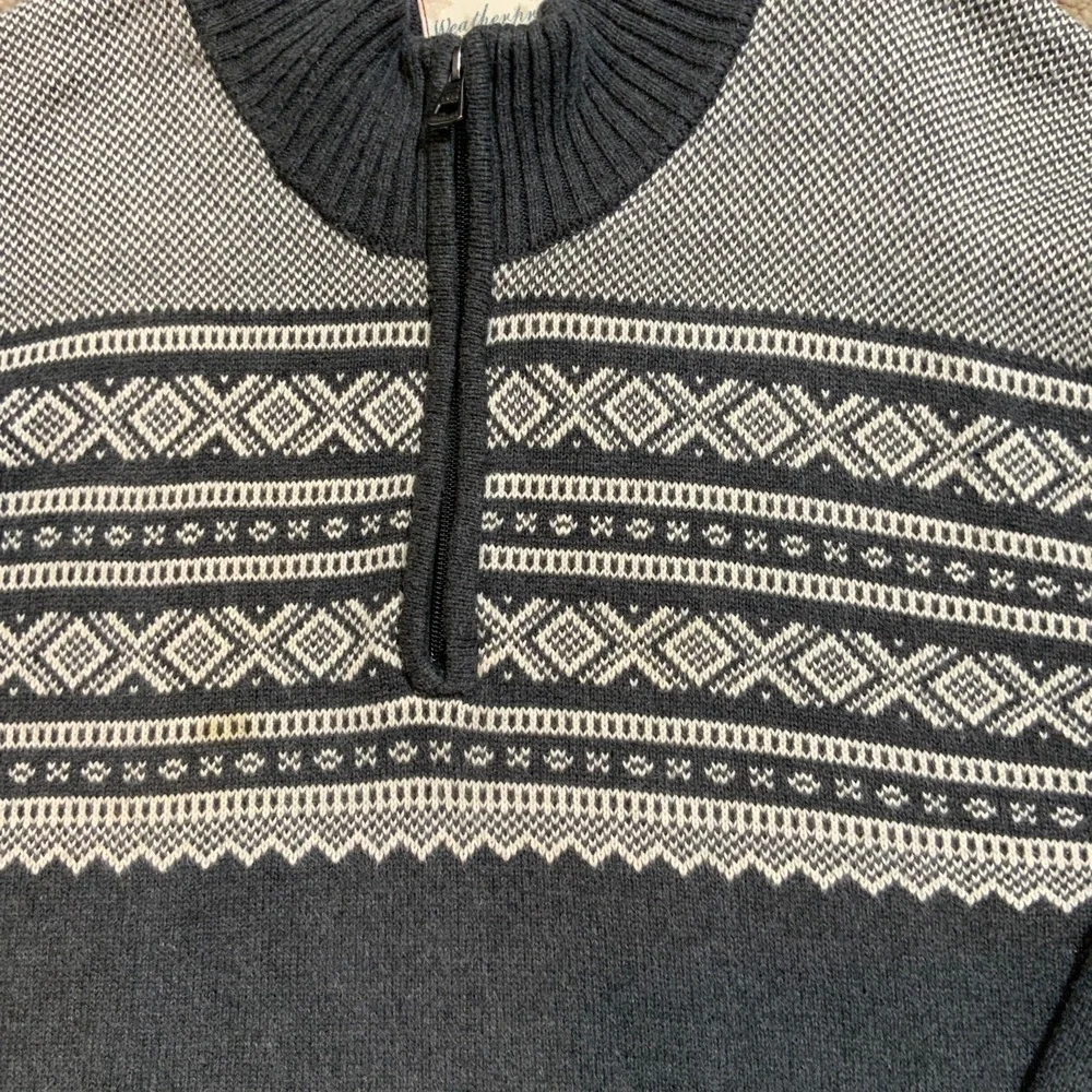 Weatherproof Vintage Gray HalfZip Fair Isle Pullover Sweater XL Twee Granola Boy